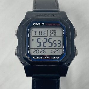 Casio Digital Watch Men 36mm Black 3240 W-800H Alarm Chrono Dual Time 8.5"